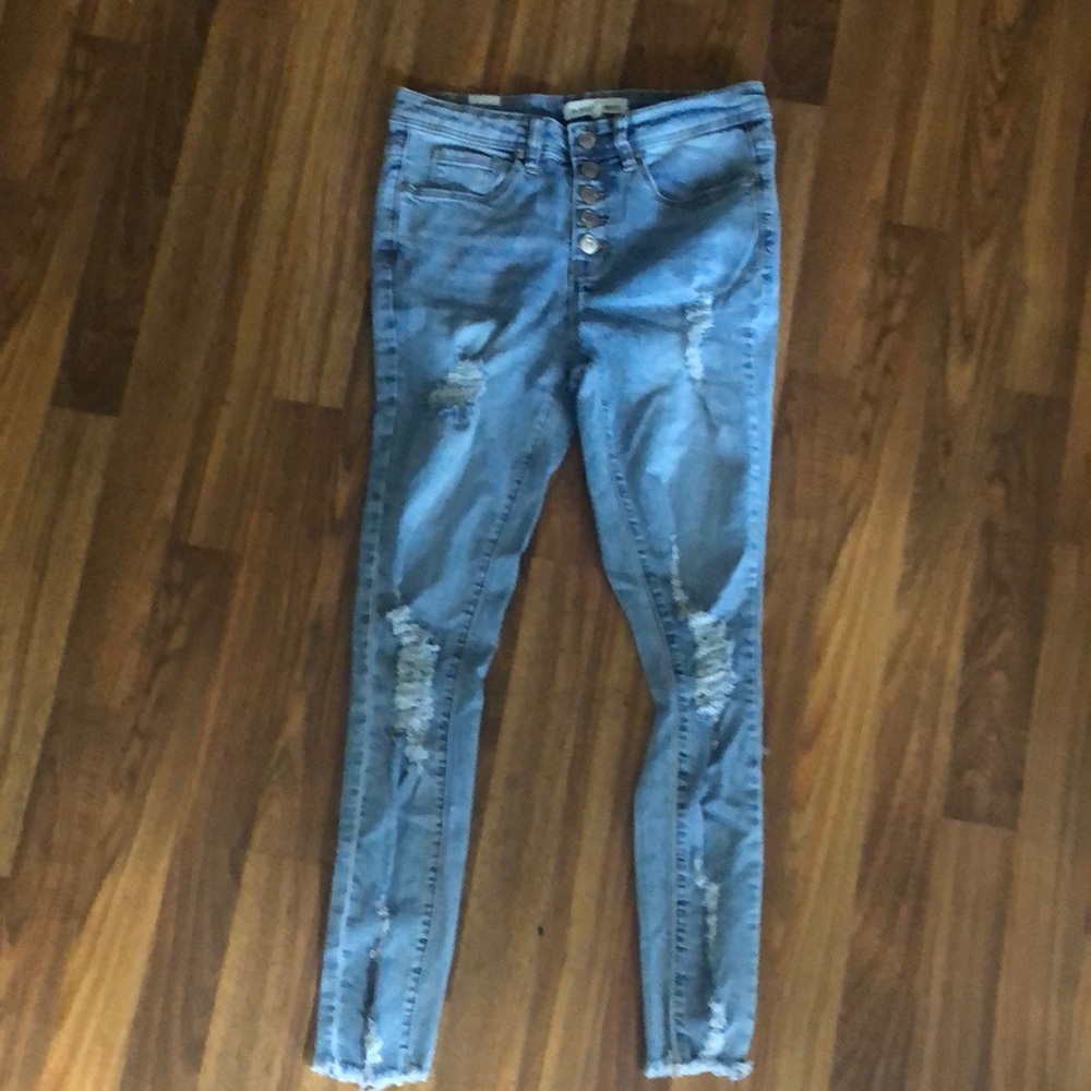 Almost Famous high waisted button fly distressed jeans